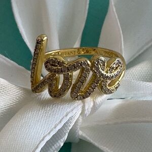 Graffiti Love Ring in Yellow Gold color with Rhinestones, Small